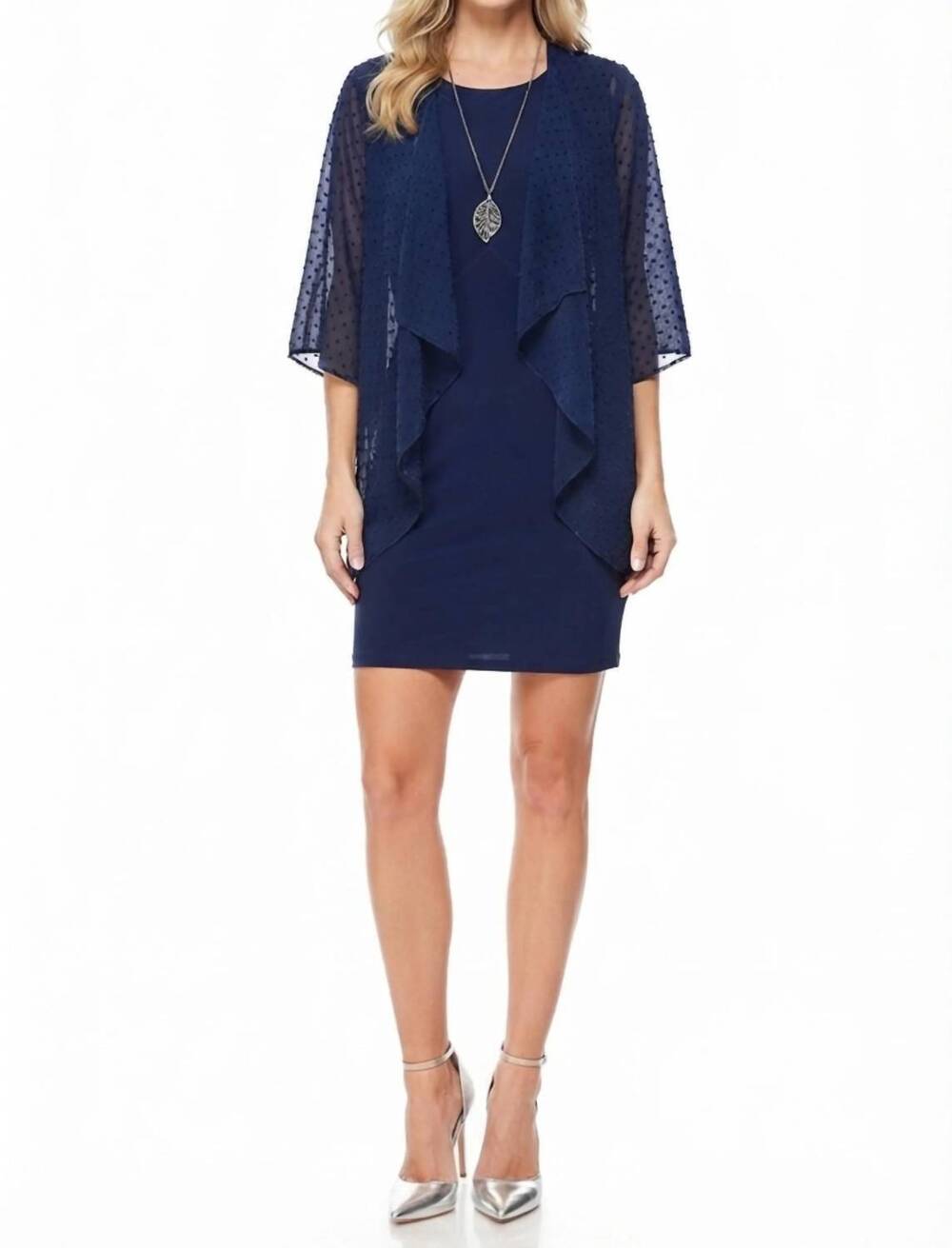 NEW SANDRA DARREN 3/4 sleeve attached jacket dress in navy